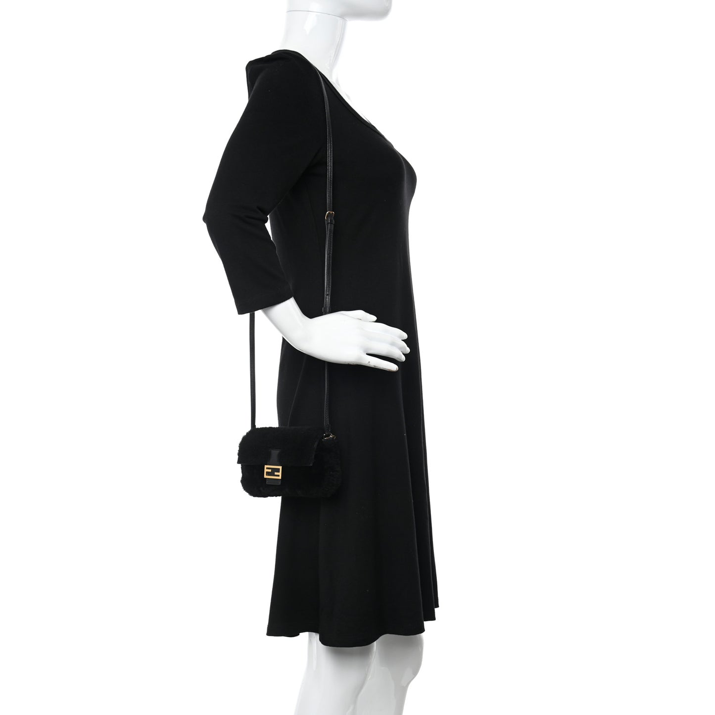 Shearling Shiny Nappa Micro Baguette Black