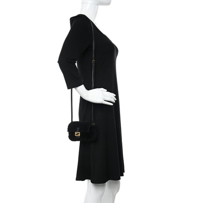 Fendi Shearling Shiny Nappa Micro Baguette Black 2 of 13