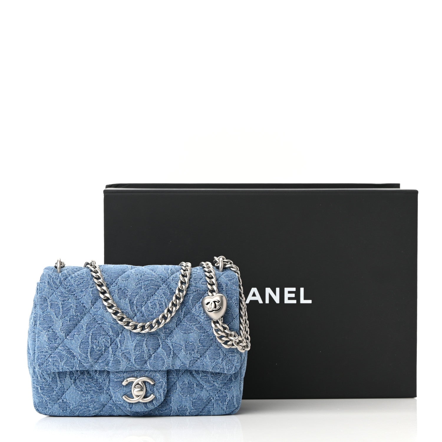 Chanel Denim Quilted Camellia Sweetheart Mini Flap Blue 10 of 10