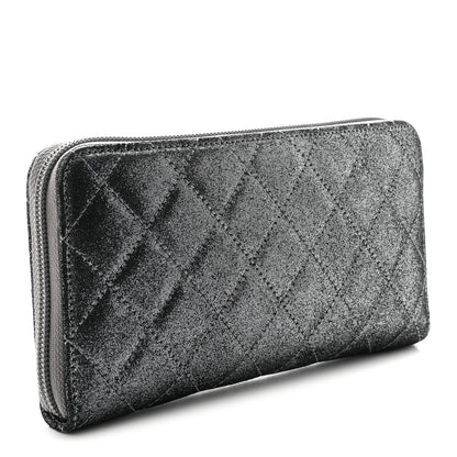 Chanel Iridescent Calfskin Quilted Tartan Button Zip Around Wallet Grey 3 of 7