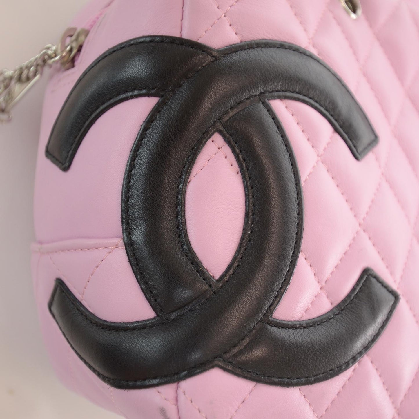 Calfskin Quilted Large Cambon Bowler Pink Black