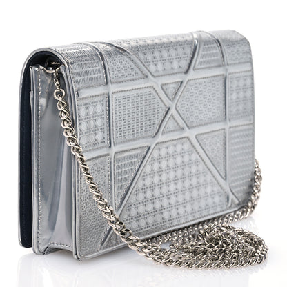 Christian Dior Metallic Patent Micro-Cannage Diorama Wallet on Chain Pouch Silver 3 of 16