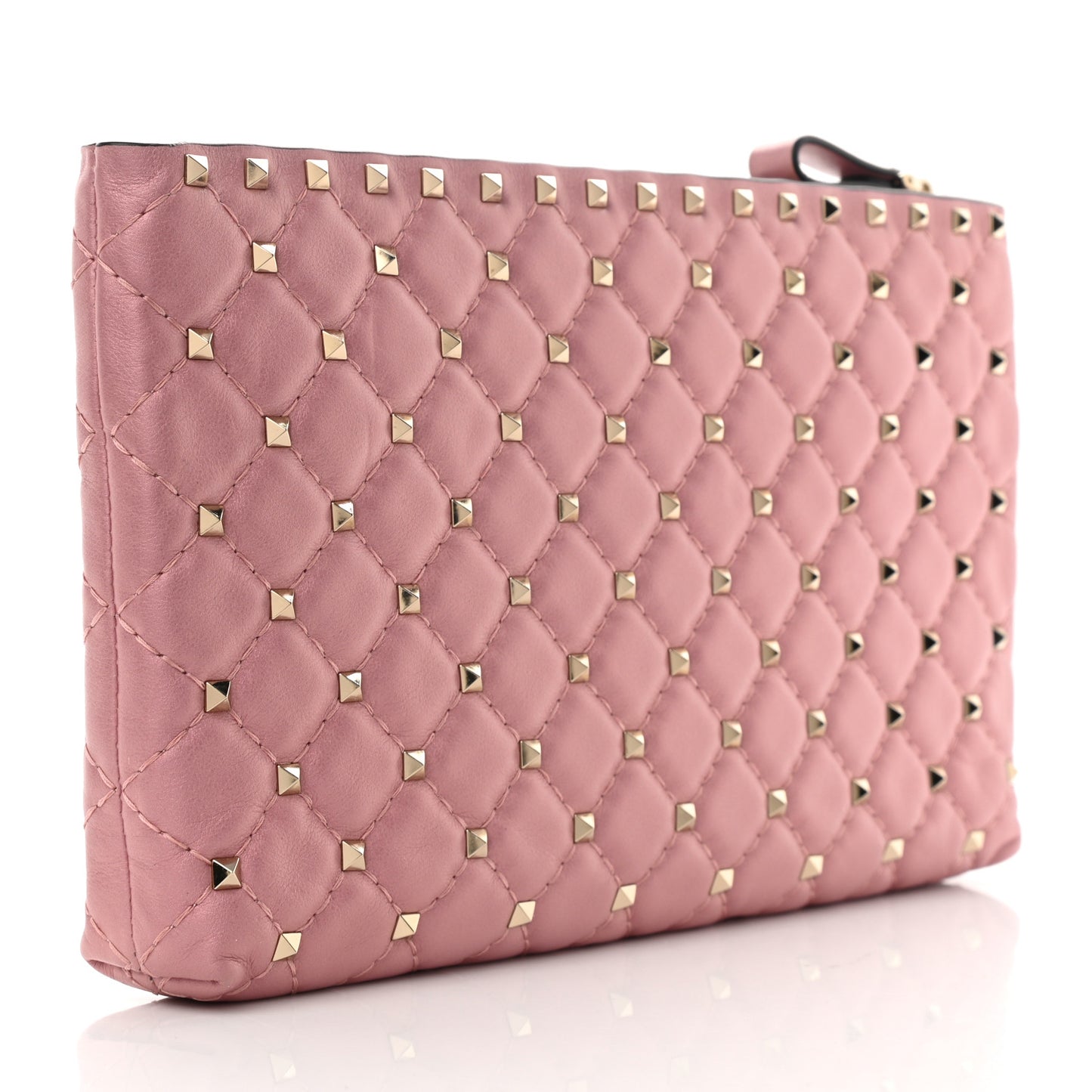 Nappa Rockstud Spike Side Slip Zip Clutch Lipstick