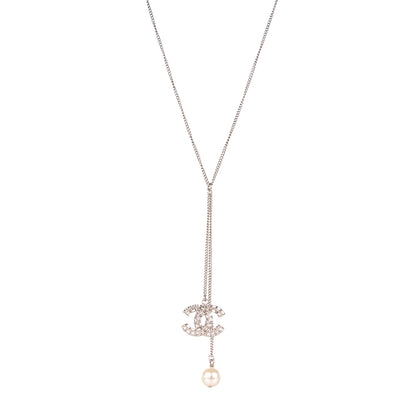 Chanel Baguette Crystal Pearl CC Necklace Silver 1 of 6