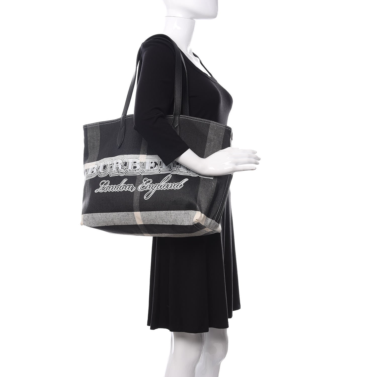 Burberry Coated Canvas Mega Check Medium Doodle Tote Black White 2 of 9