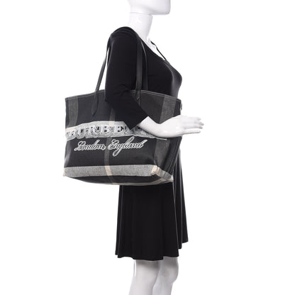 Burberry Coated Canvas Mega Check Medium Doodle Tote Black White 2 of 9