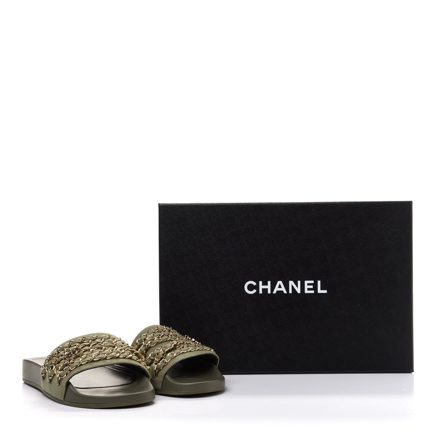Chanel Canvas Chain Flat Sandals 36 Khaki 11 of 11