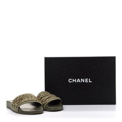 Chanel Canvas Chain Flat Sandals 36 Khaki 11 of 11