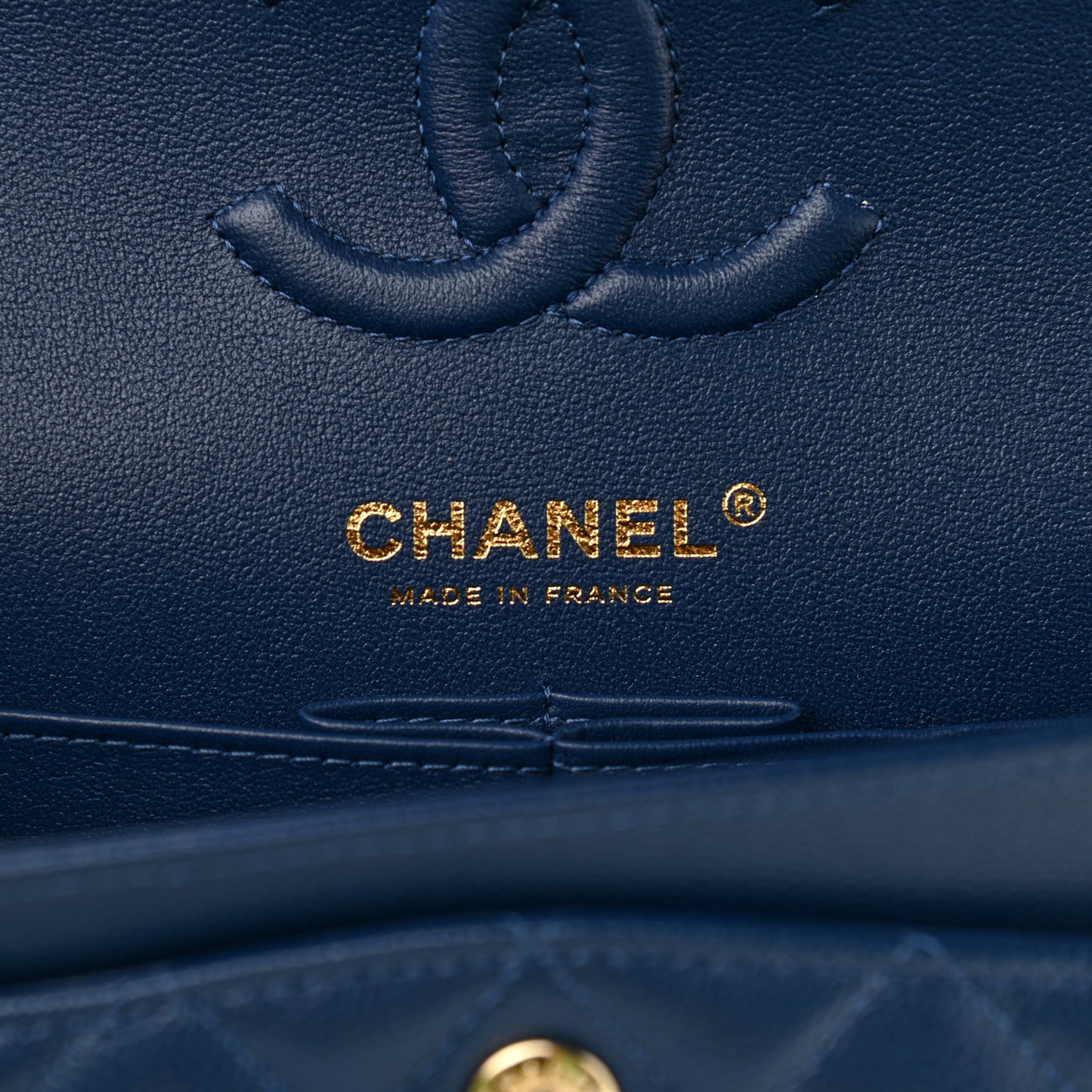 Caviar Quilted Small Double Flap Dark Blue