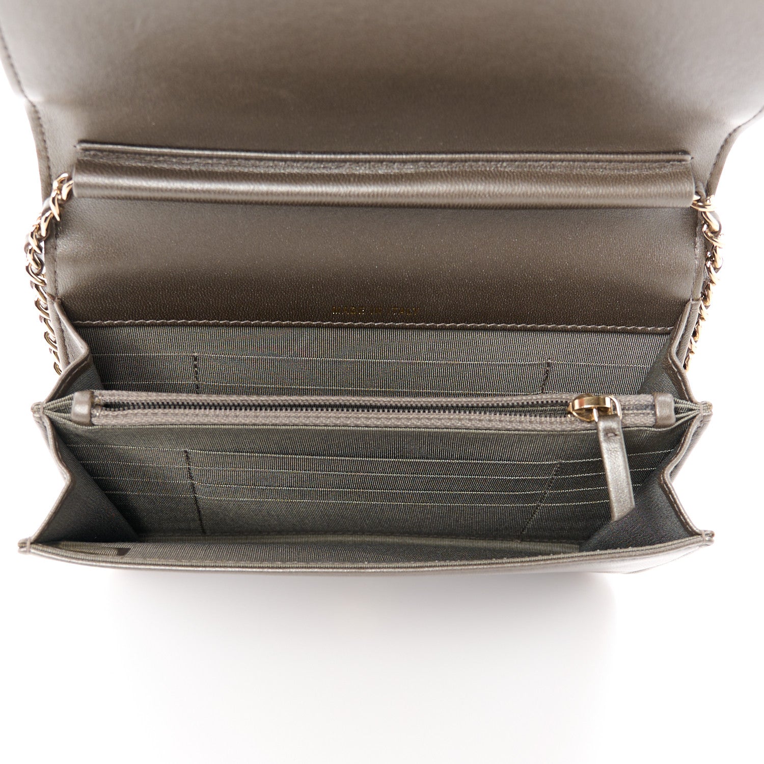 Chanel Metallic Lizard Lambskin Boy Square Wallet On Chain WOC Dark Khaki 5 of 14