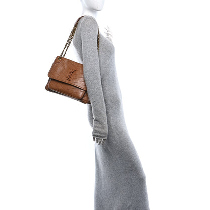 Saint Laurent Crinkled Calfskin Matelasse Monogram Medium Niki Chain Satchel Caramel 3 of 10