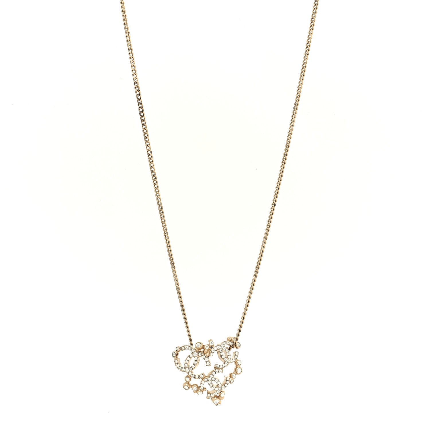 Chanel Crystal CC Pendant Necklace Gold 1 of 4