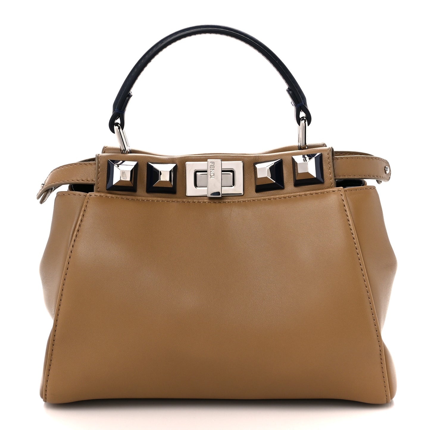 Nappa Bi-Color Studded Mini Peekaboo Iconic Satchel Cuoio Blue