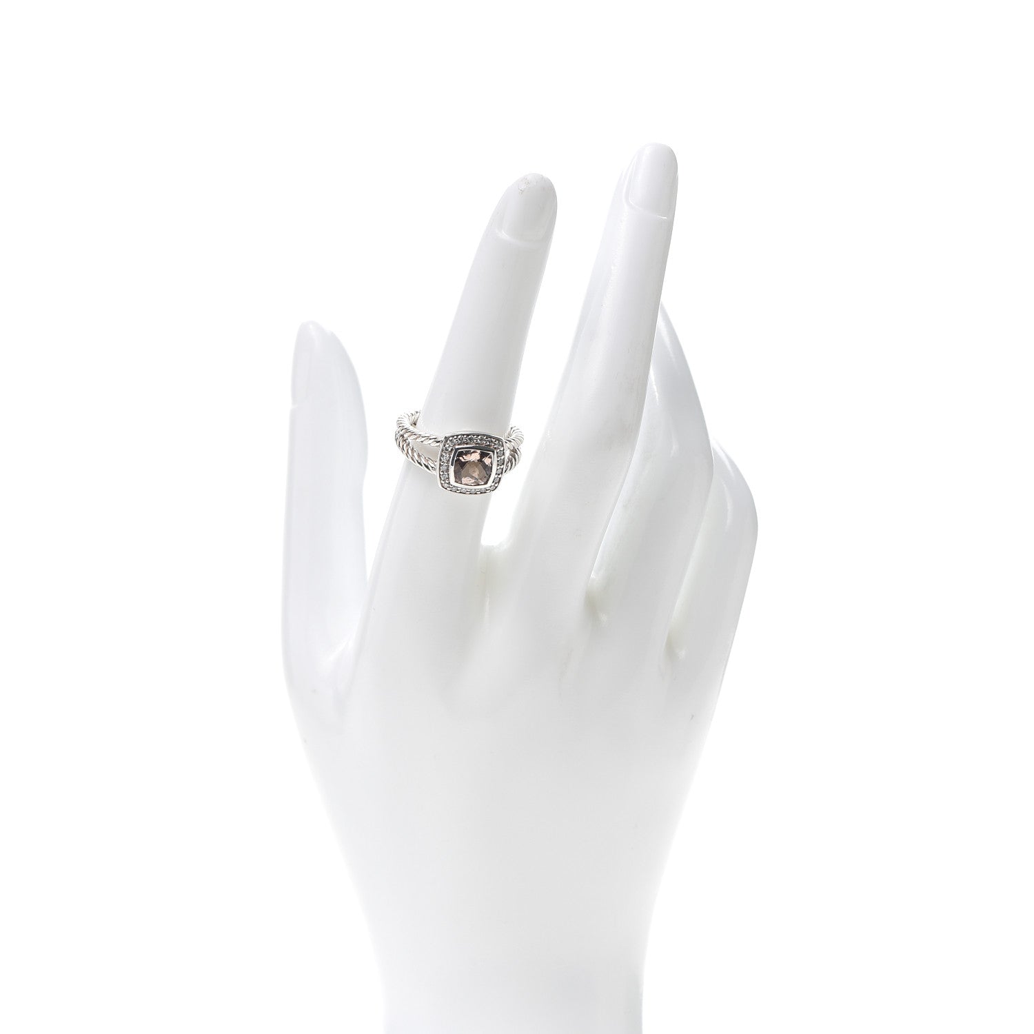David Yurman Sterling Silver Diamond Morganite 7mm Petite Albion Ring 54 7 2 of 5