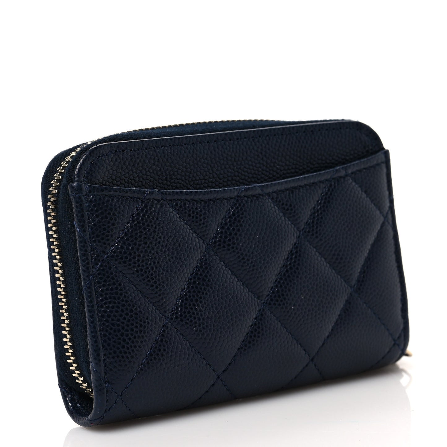 Caviar Enamel Coco Casino Quilted Zip Coin Purse Navy Blue