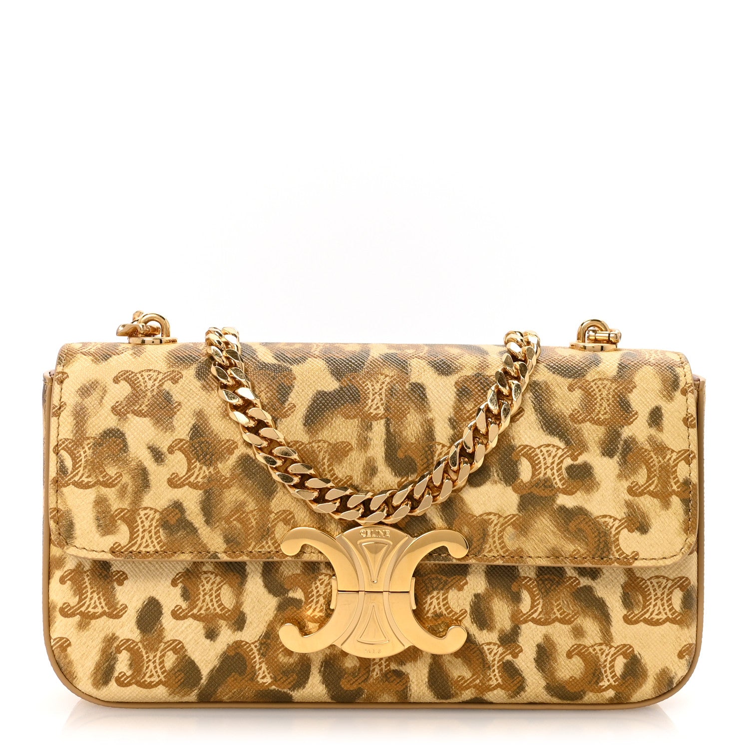 Celine Canvas Leopard Print Triomphe Chain Shoulder Bag 1 of 10