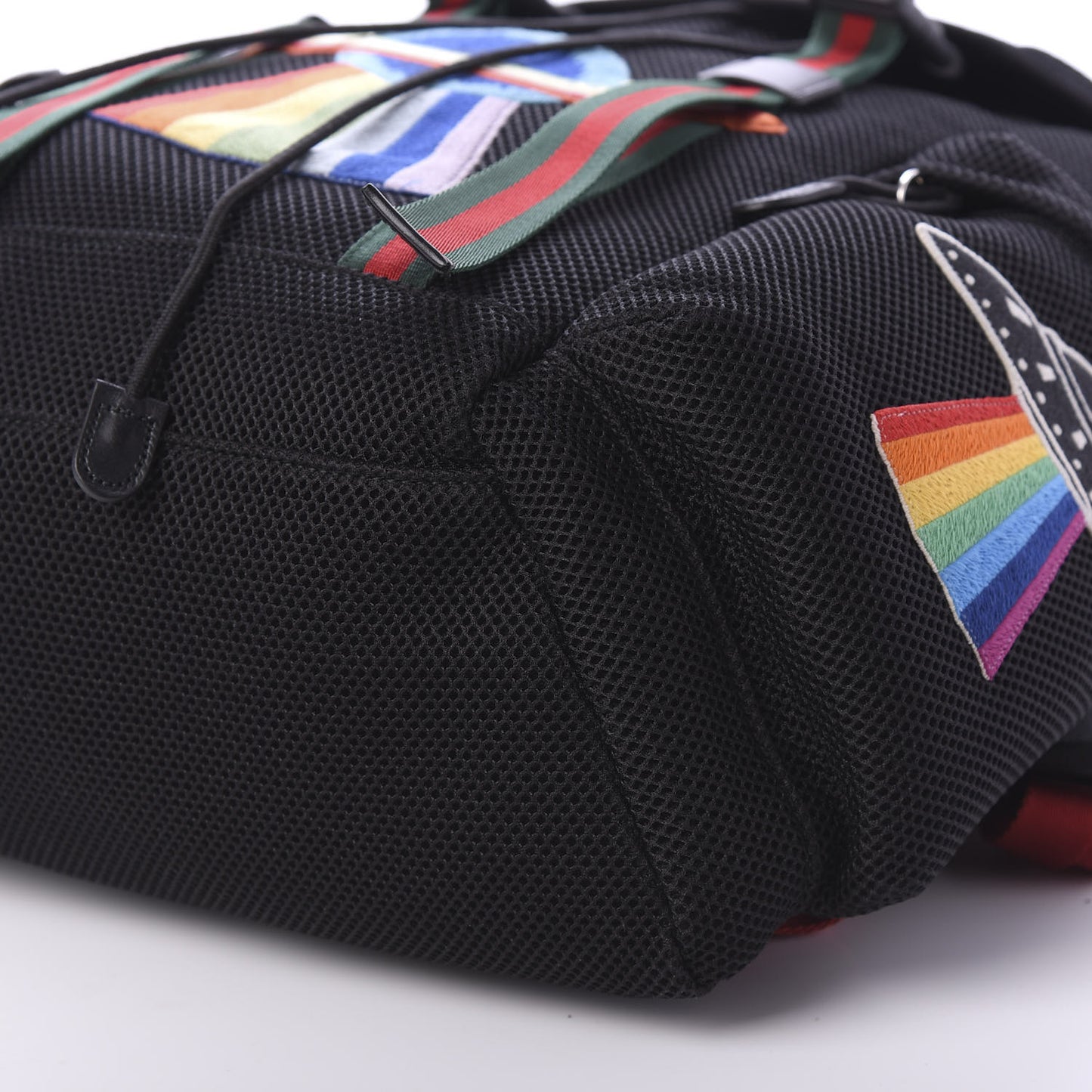 Mesh Web Hollywood Embroidered Double Buckle Backpack Black