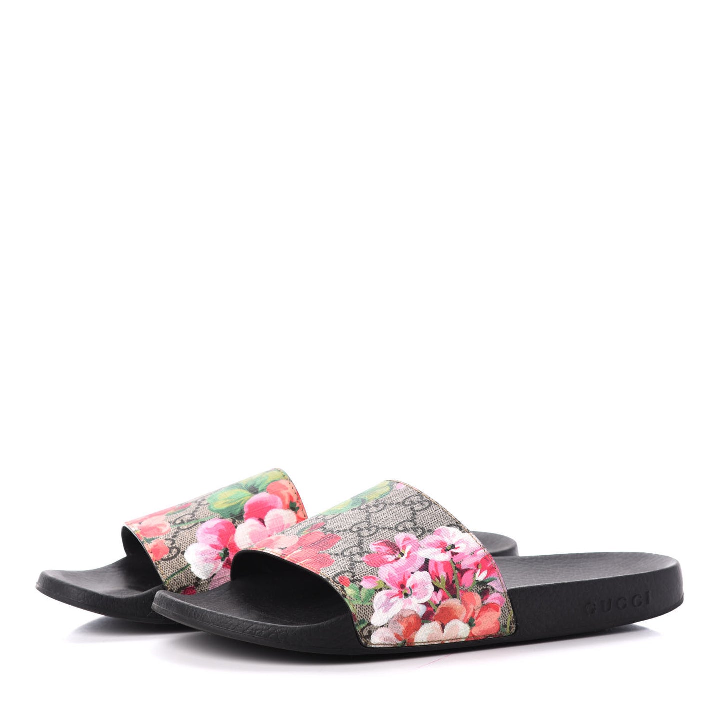 GG Supreme Monogram Blooms Slide Sandals 41 Beige Multicolor