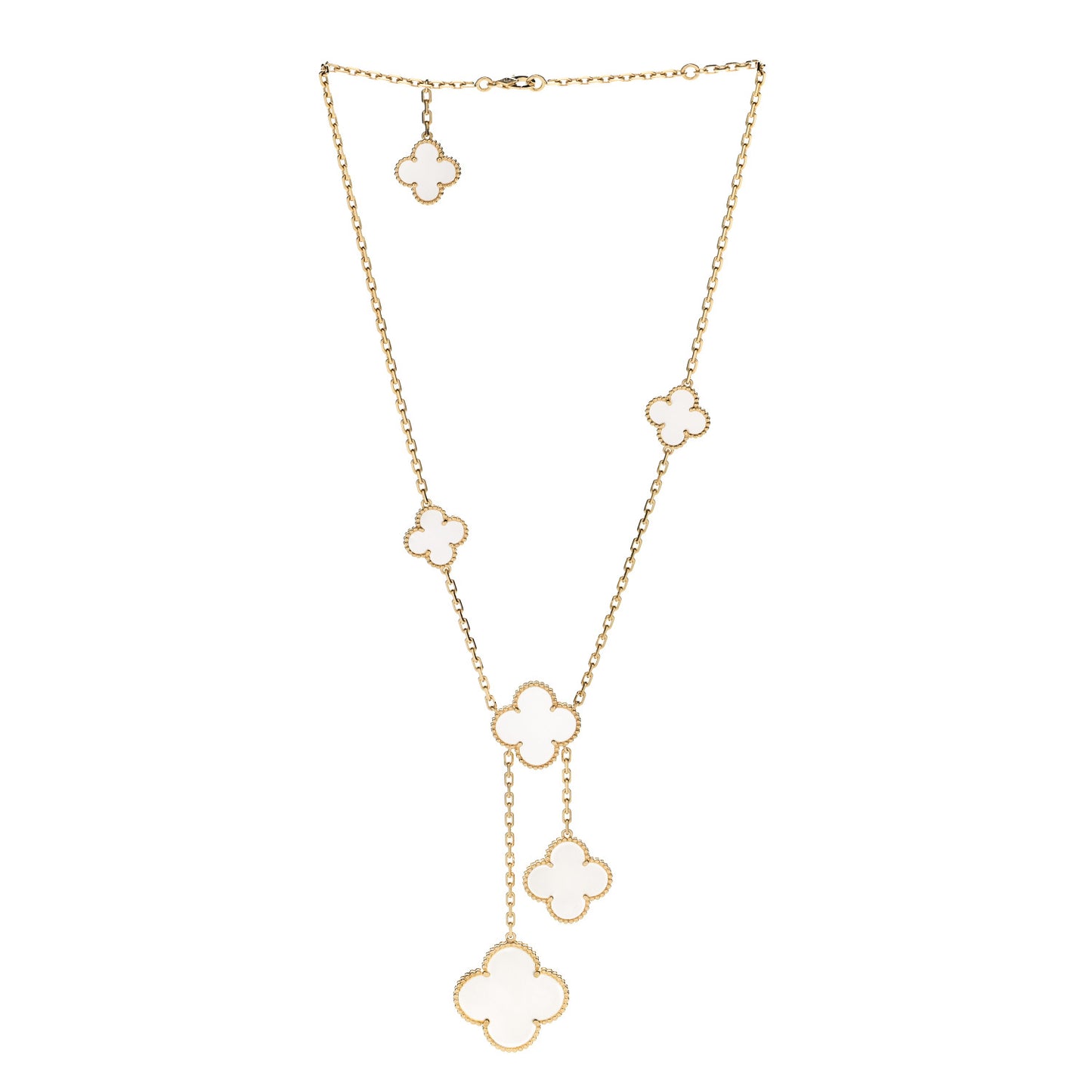 18K Yellow Gold Mother of Pearl 6 Motifs Magic Alhambra Necklace