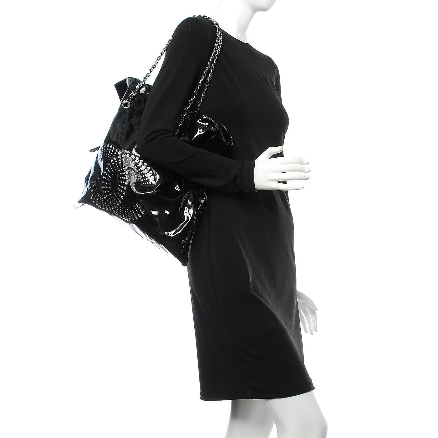 Patent Crystal Strass Bonbons Tote Black