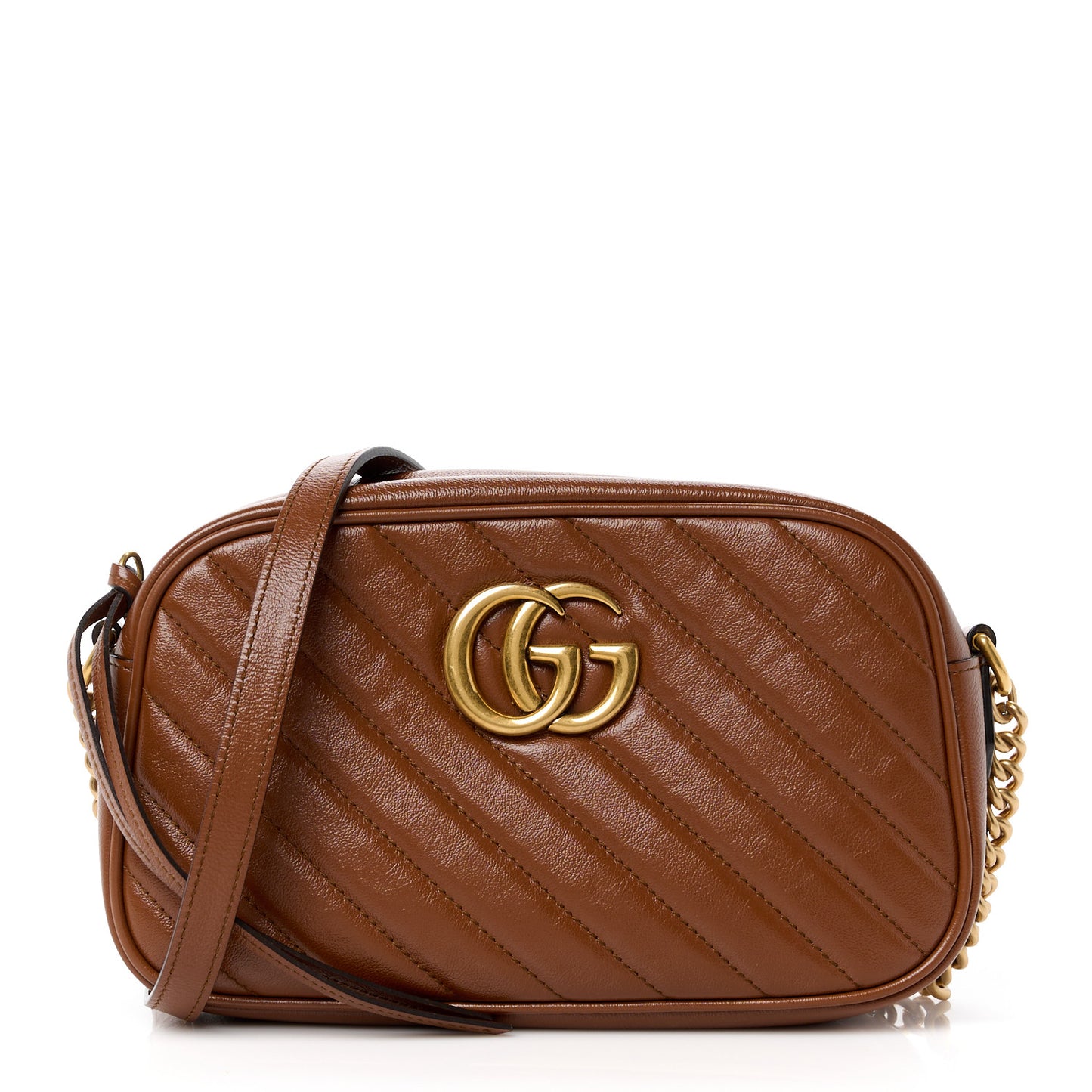 Glazed Calfskin Matelasse Diagonal Small GG Marmont Chain Shoulder Bag Cuir