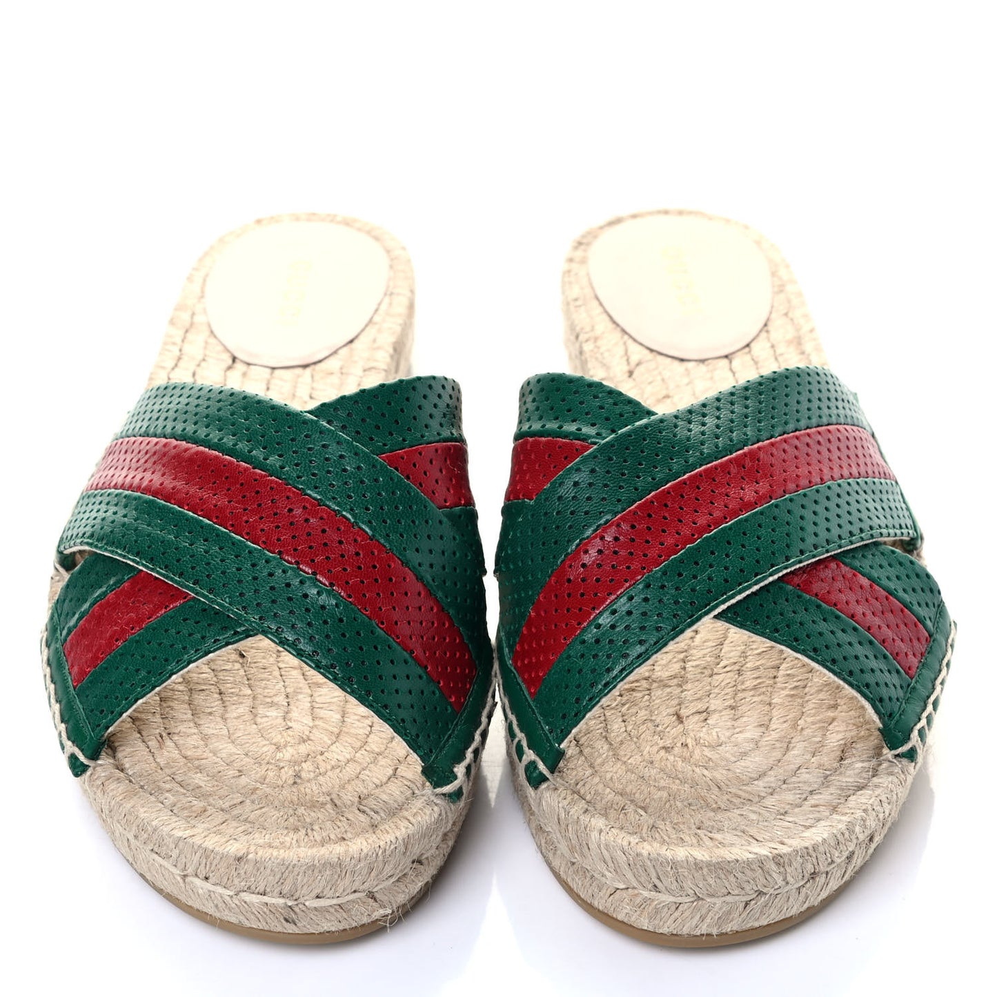 Malaga Kid Perforated Criss Cross Espadrille Slide Sandals 38 Emerald Hibiscus Red