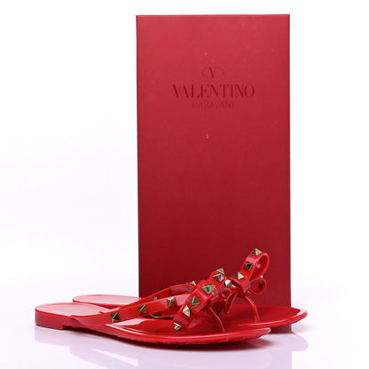 Valentino Garavani PVC Jelly Rockstud Bow Thong Sandals 38 Rosso Valentino 9 of 9
