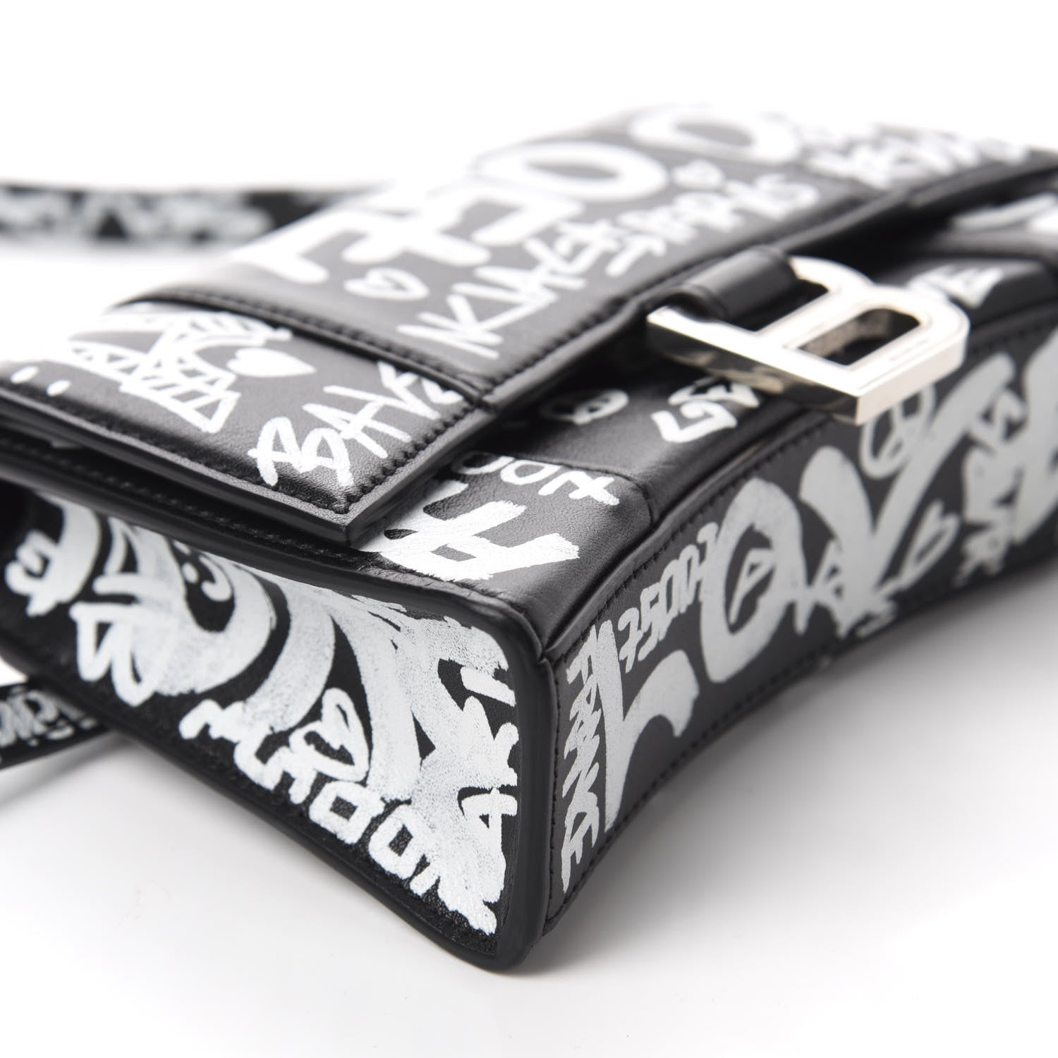 Balenciaga Calfskin Graffiti Hourglass Belt Bag S Black White 6 of 9
