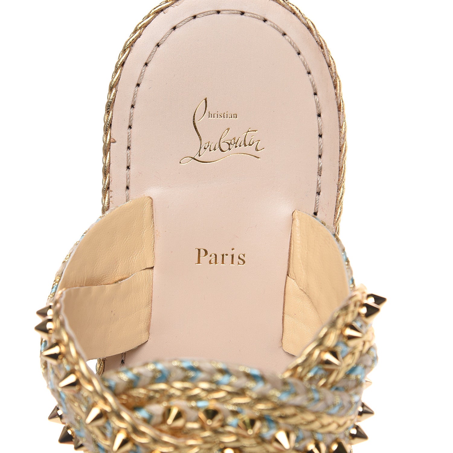 Christian Louboutin Calfskin Braided Normandie Flat Slide Sandals 39 Gold 6 of 7