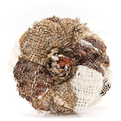 Chanel Metallic Tweed CC Camellia Brooch Gold Ivory 1 of 4