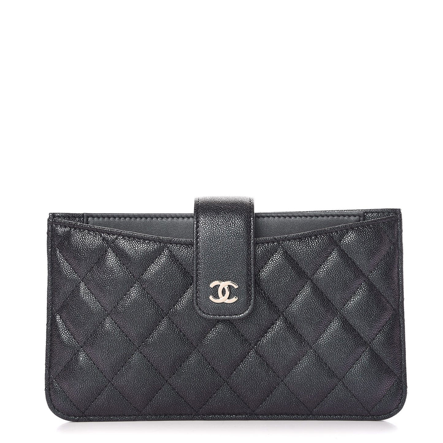 Iridescent Caviar Quilted Classic Strap Pouch Black