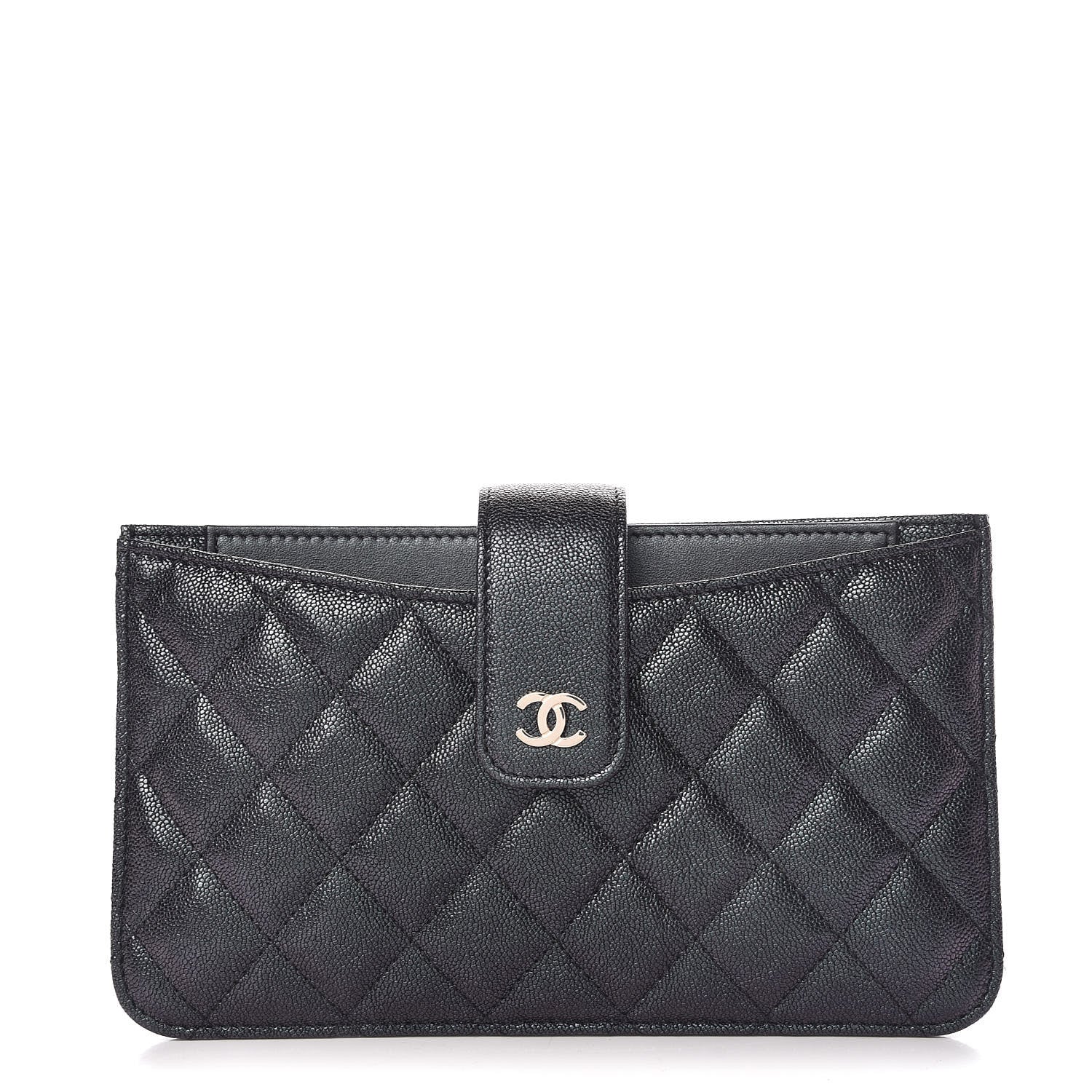 Chanel Iridescent Caviar Quilted Classic Strap Pouch Black 1 of 10
