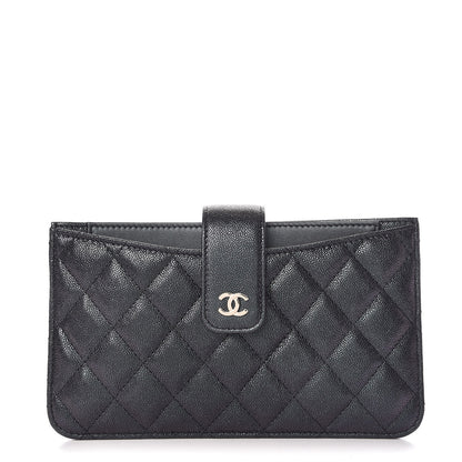 Chanel Iridescent Caviar Quilted Classic Strap Pouch Black 1 of 10