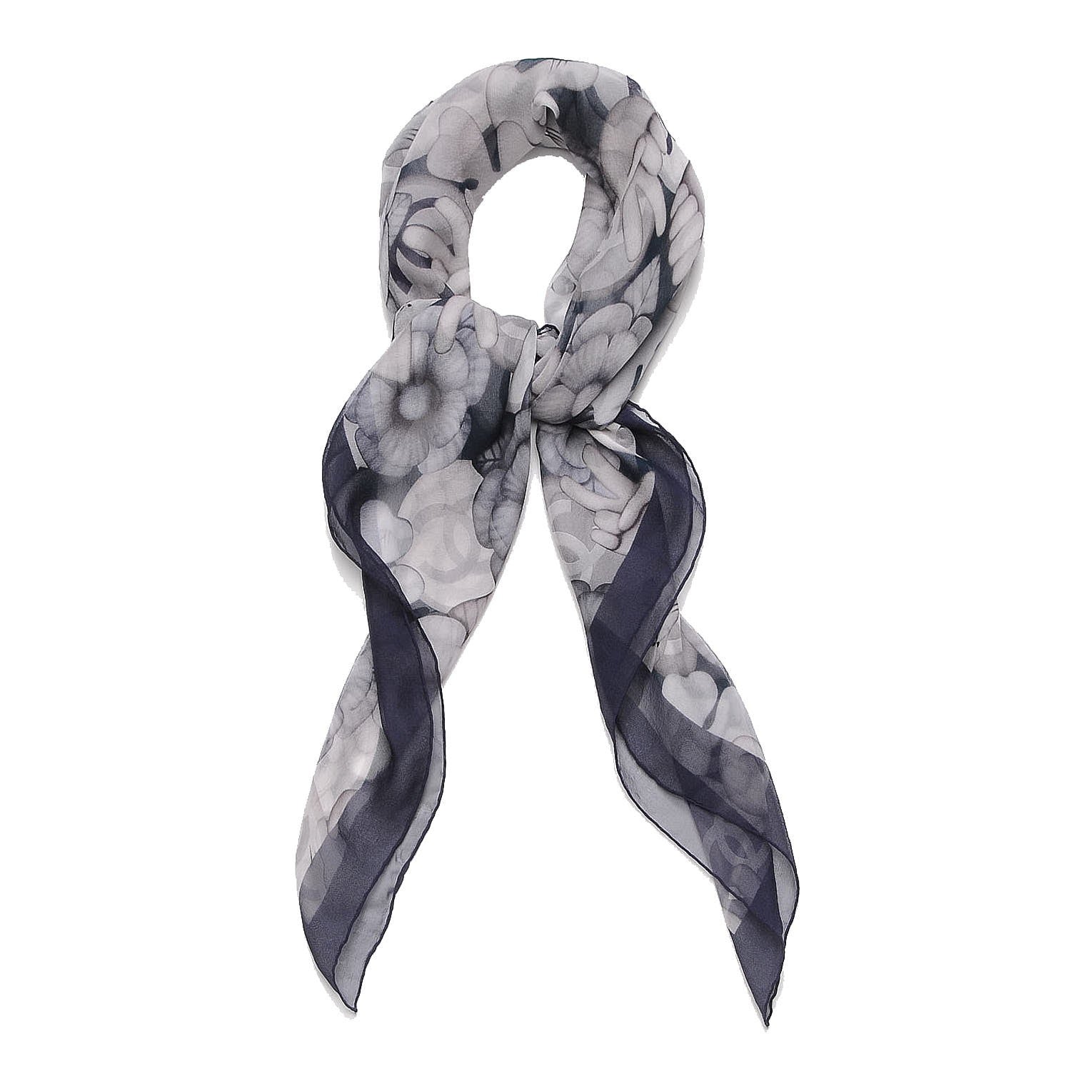 Chanel Silk Chiffon Cat Emoticon Scarf Navy 3 of 4
