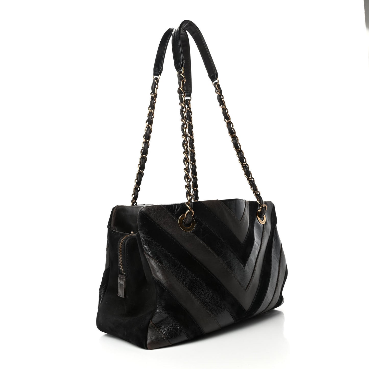 Suede Lambskin Glazed Calfskin Lady Vintage Tote Black