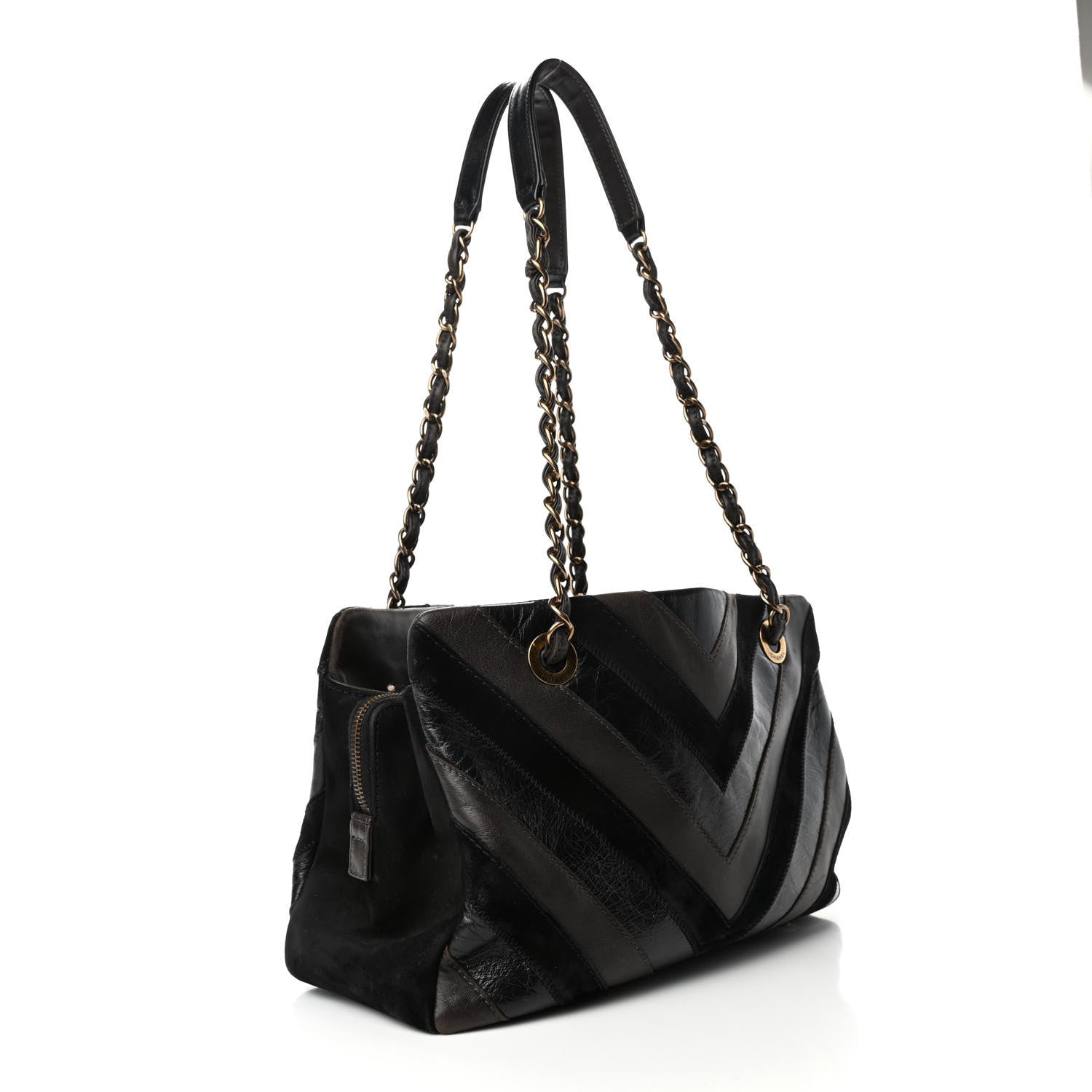 Chanel Suede Lambskin Glazed Calfskin Lady Vintage Tote Black 2 of 5
