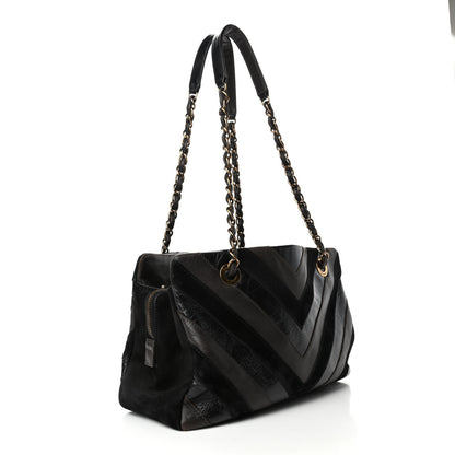 Chanel Suede Lambskin Glazed Calfskin Lady Vintage Tote Black 2 of 5