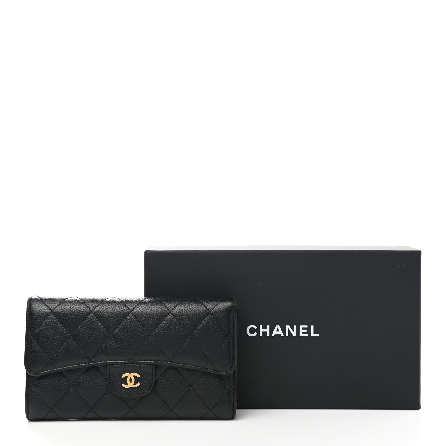Caviar Quilted Large Flap Wallet Black