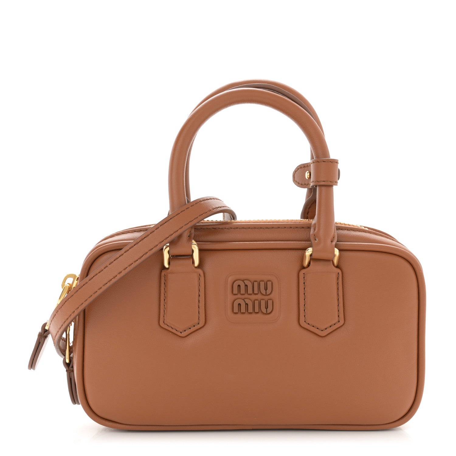 Miu Miu Calfskin Mini Arcadie Top Handle Bag Cognac 1611040