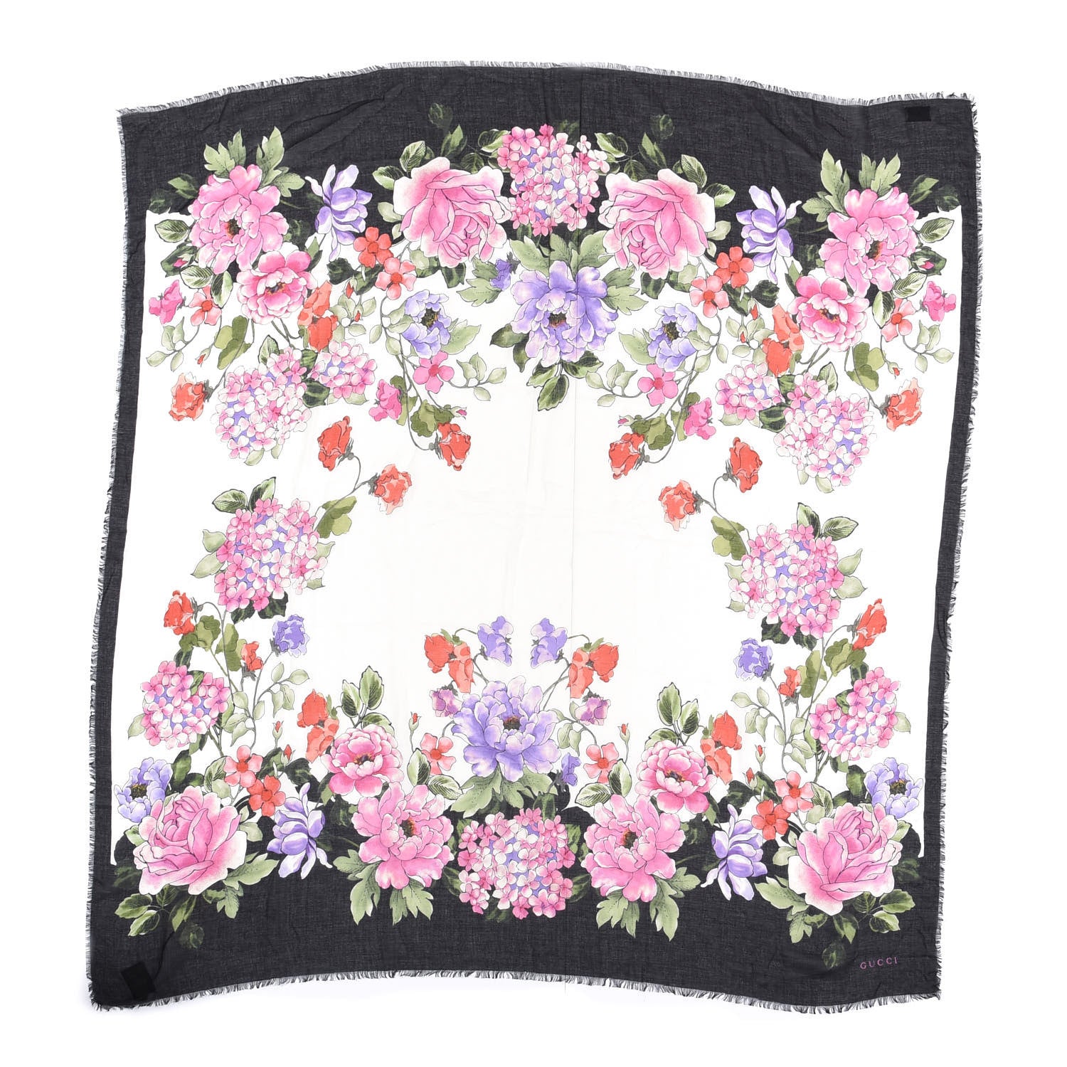 Gucci Wool Silk Rising Flowers Square Shawl White 1 of 4