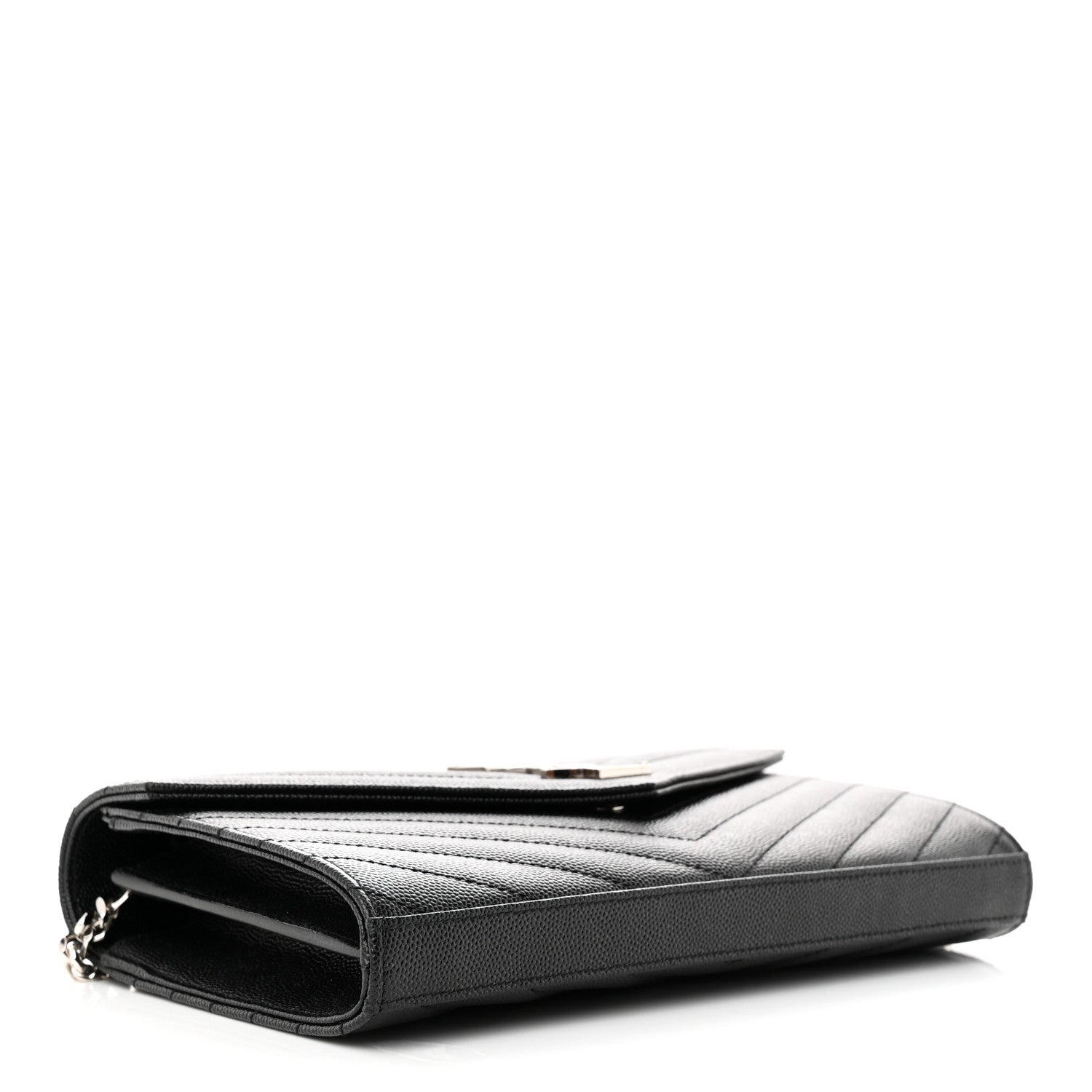 Saint Laurent Grain De Poudre Matelasse Chevron Monogram Chain Wallet Black 4 of 10