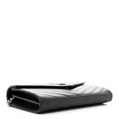 Saint Laurent Grain De Poudre Matelasse Chevron Monogram Chain Wallet Black 4 of 10