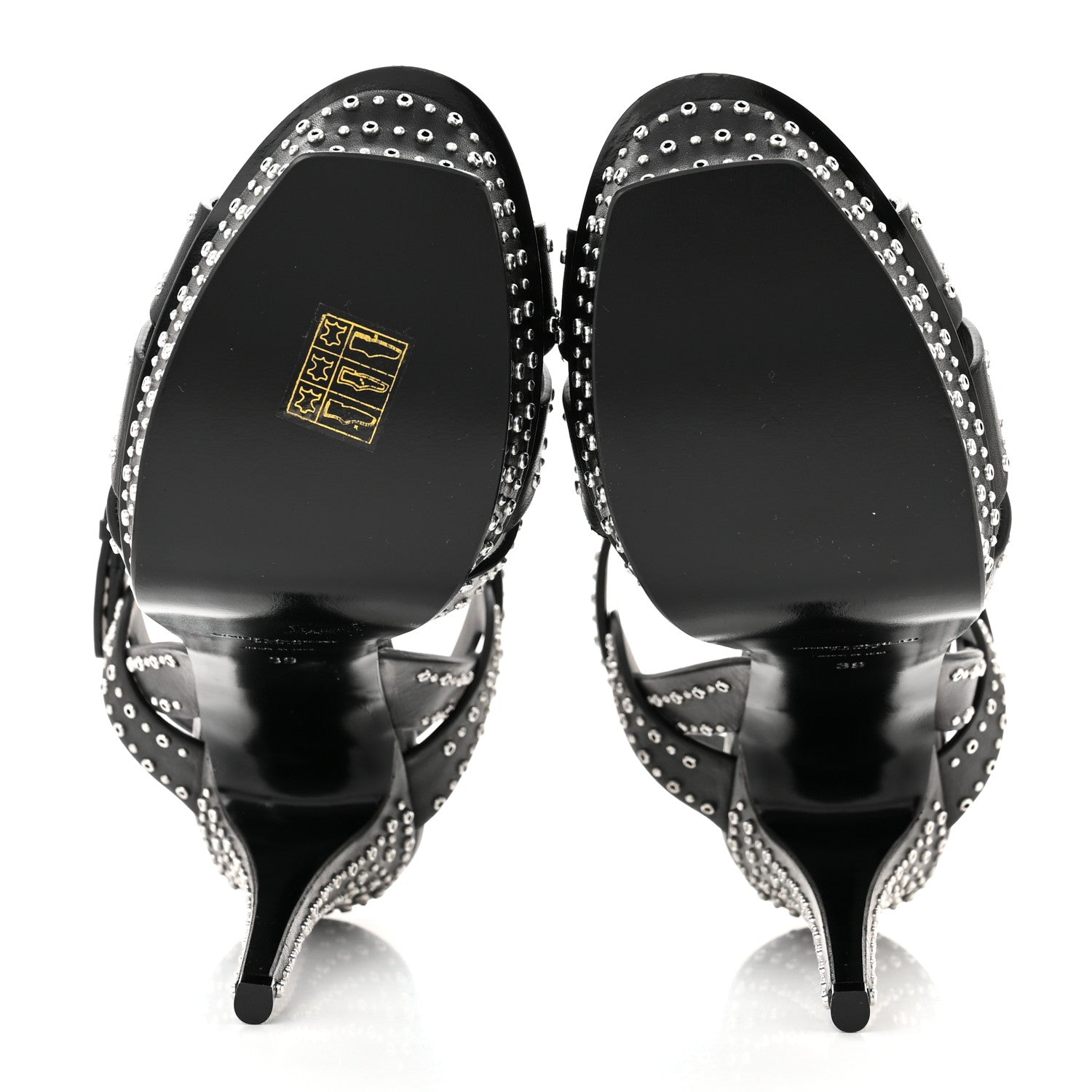 Saint Laurent Calfskin Eyelet Studded Tribute 105 Platform Sandals 39 Black 5 of 9