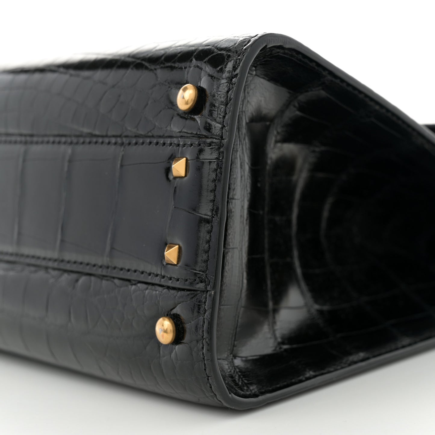 Crocodile Small VSling Top Handle Bag Black