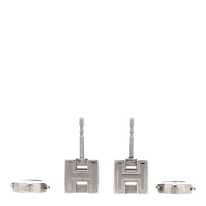 Hermes Palladium Lacquered Cage d'H Earrings Bleu Transat 3 of 7