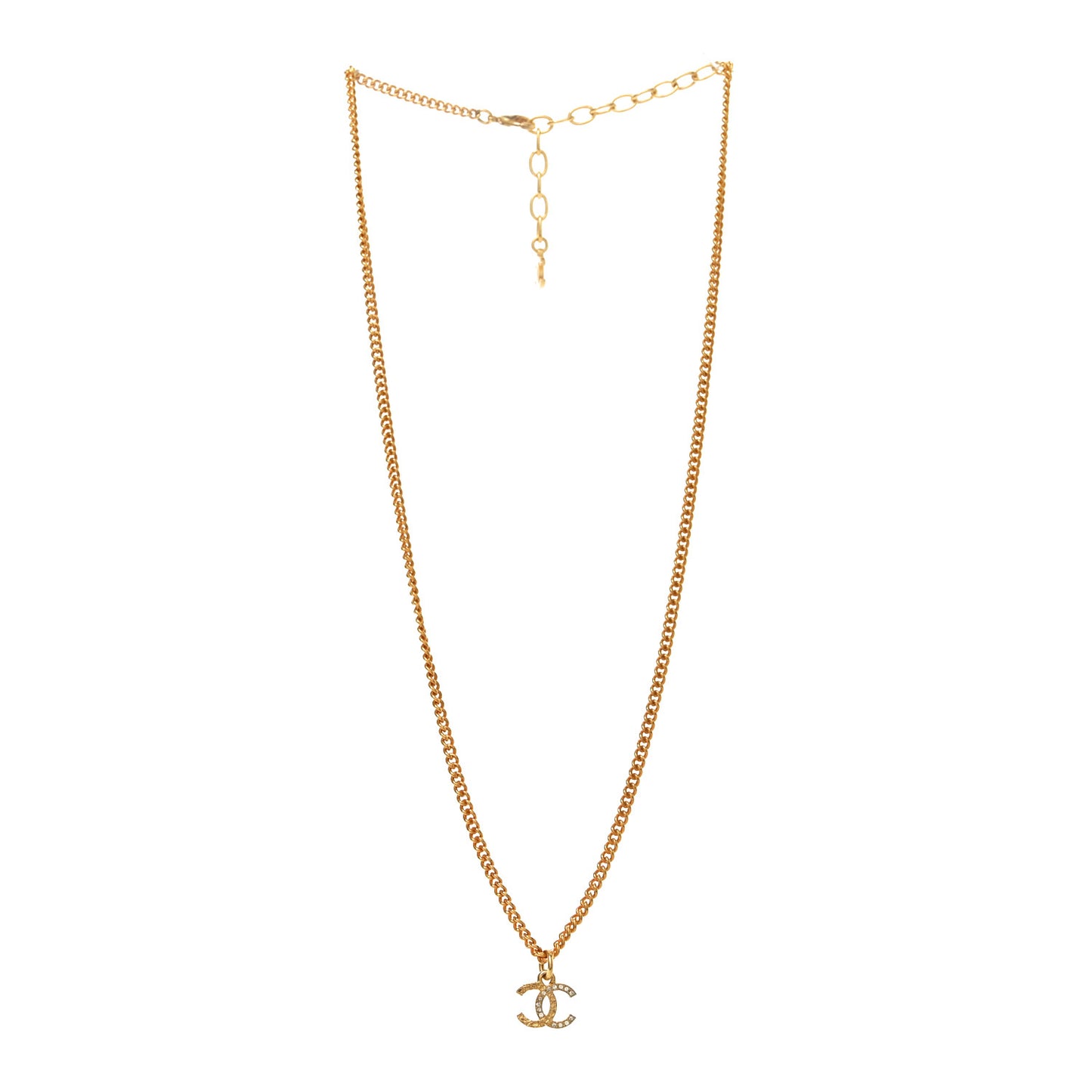 Metal Textured Crystal CC Necklace Gold