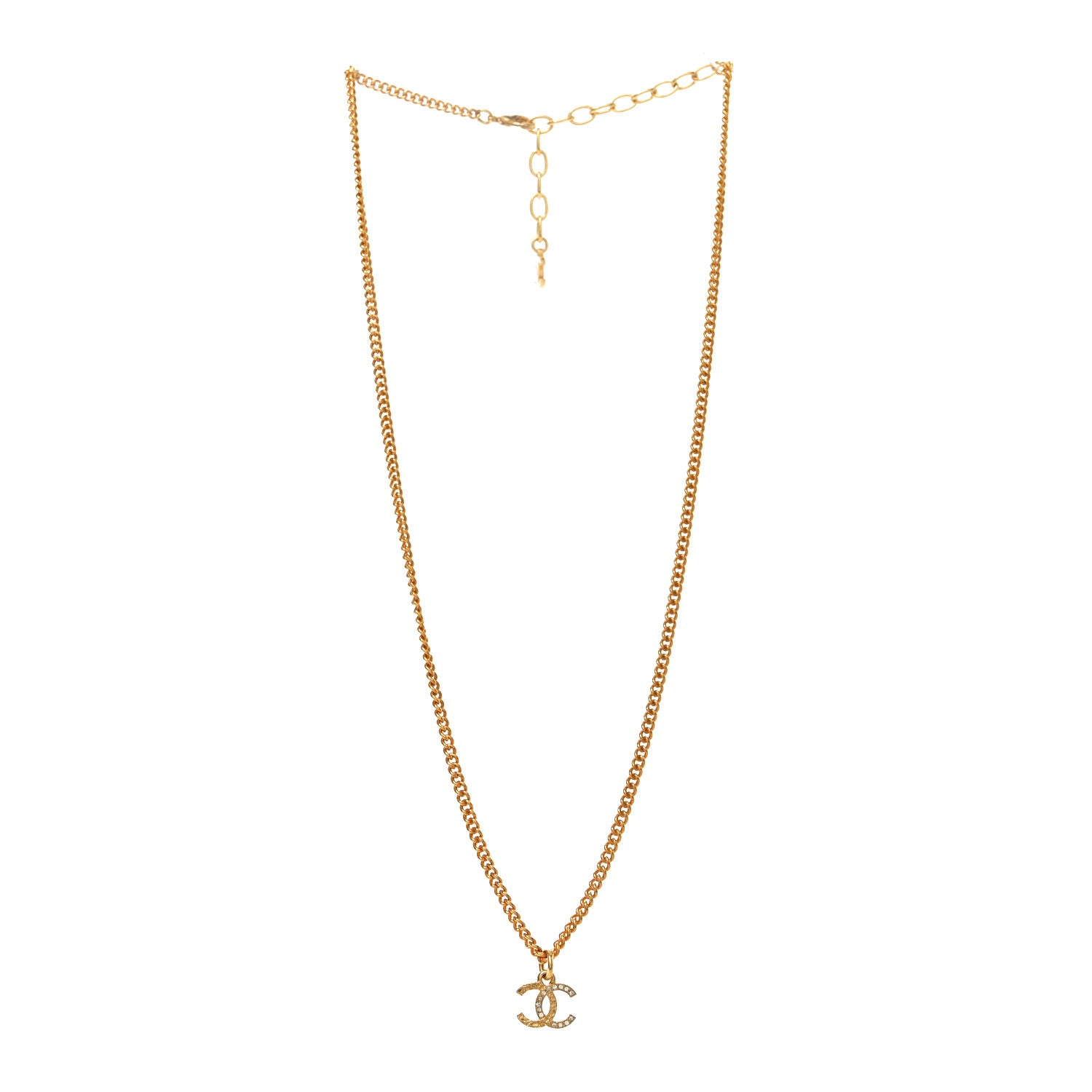 Chanel Metal Textured Crystal CC Necklace Gold 3 of 4