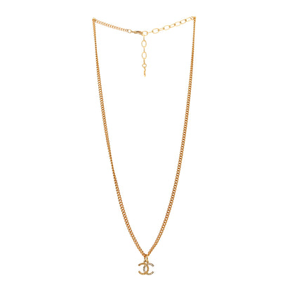 Chanel Metal Textured Crystal CC Necklace Gold 3 of 4