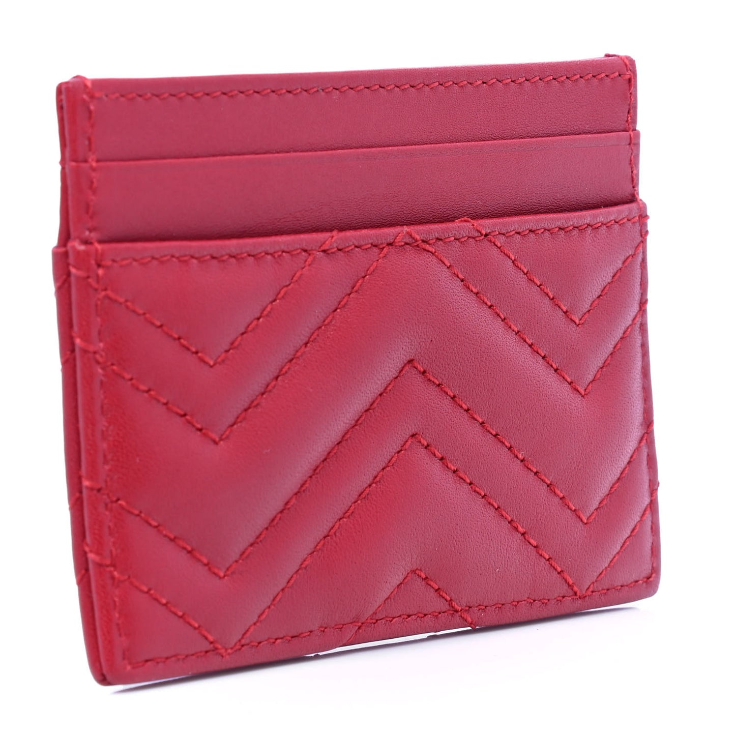 Calfskin Matelasse GG Marmont Card Holder Hibiscus Red