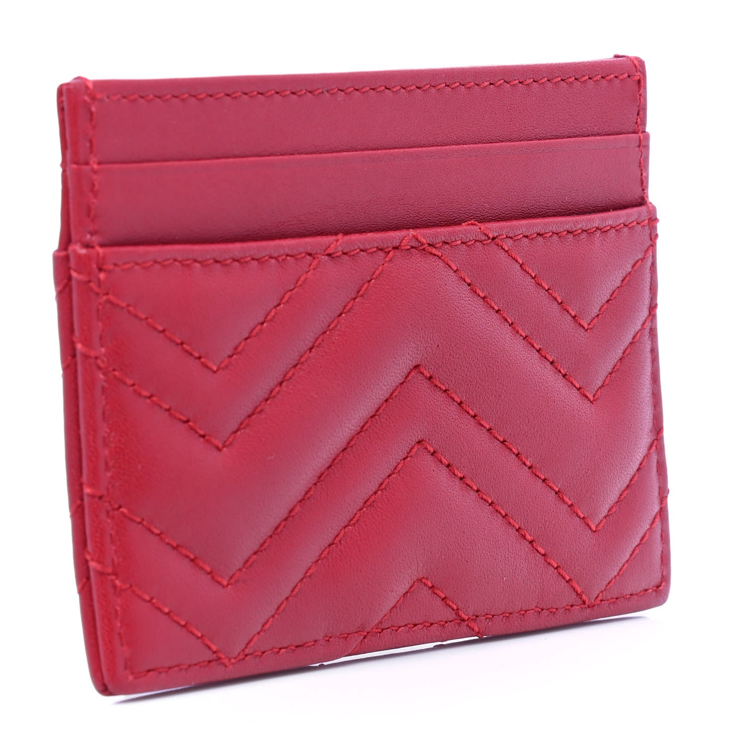 Gucci Calfskin Matelasse GG Marmont Card Holder Hibiscus Red 2 of 4